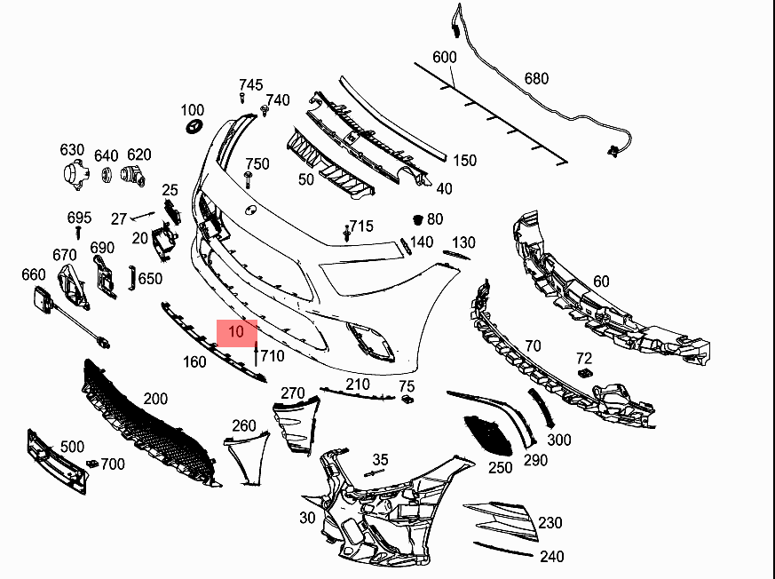 მოლდინგი წინა ბამპერის ქრომი AMG MERCEDES-BENZ A W177 2018-2024