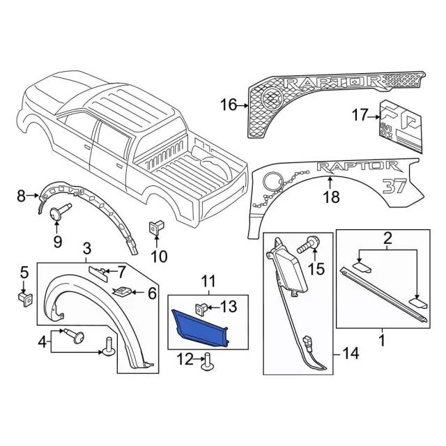 მოლდინგი უკანა ფრთის მარჯვენა - FORD 150 RAPTOR 2021- მოლდინგი უკანა ფრთის მარჯვენა - FORD 150 RAPTOR 2021-