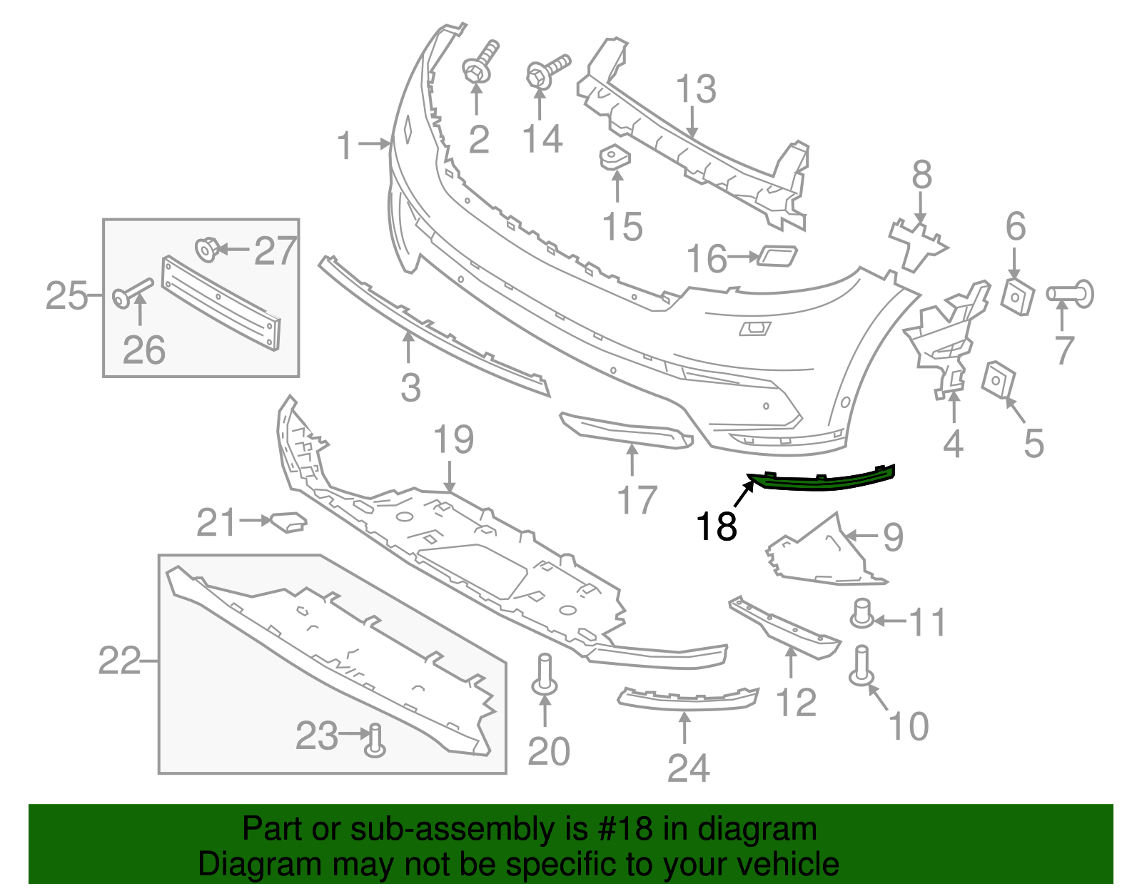 მოლდინგი წინა ბამპერის მარცხენა - RANGE ROVER VELAR L560 2021-2023