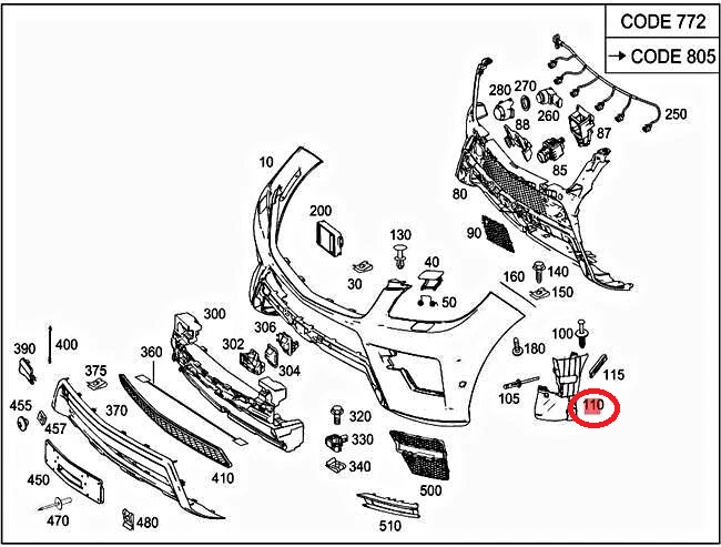სამაგრი ბამპერის მარჯვენა - MERCEDES-BENZ W166 ML-CL 2012- Bracket front right